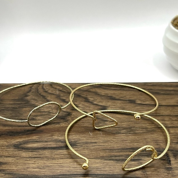 3 Bracelets Stackable Delicate Dainty Abstract Bracelets Gold Tone Minimalist - Picture 5 of 11